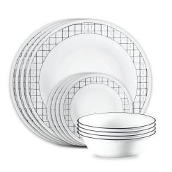 Corelle Lightweight Plates Delicate Grid 18-piece Dinnerware Set, Service for 6