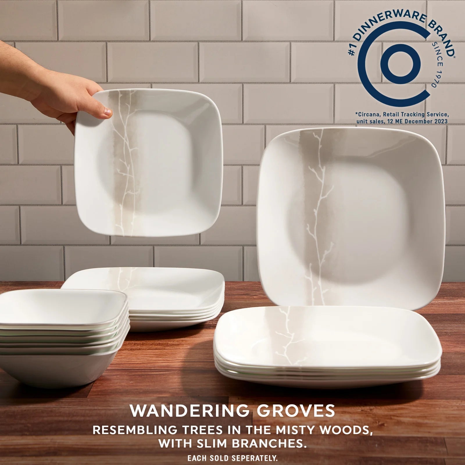 Corelle Lightweight Plates Square Wandering Grove 9 Salad Plate - Image 2