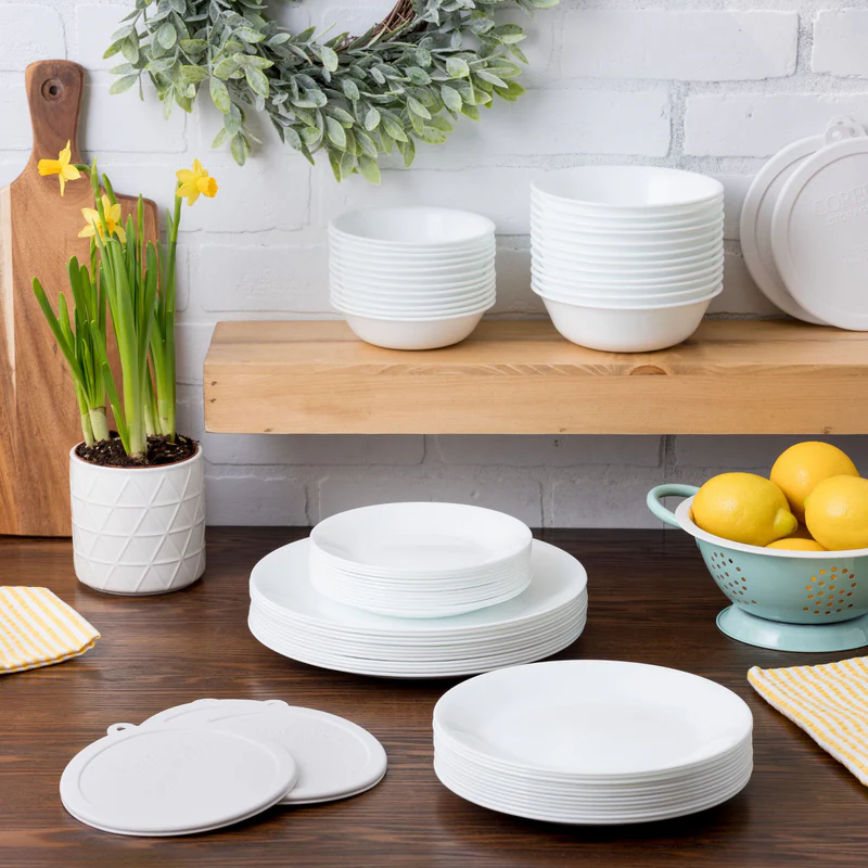Winter Frost White 66-piece displayed on the counter