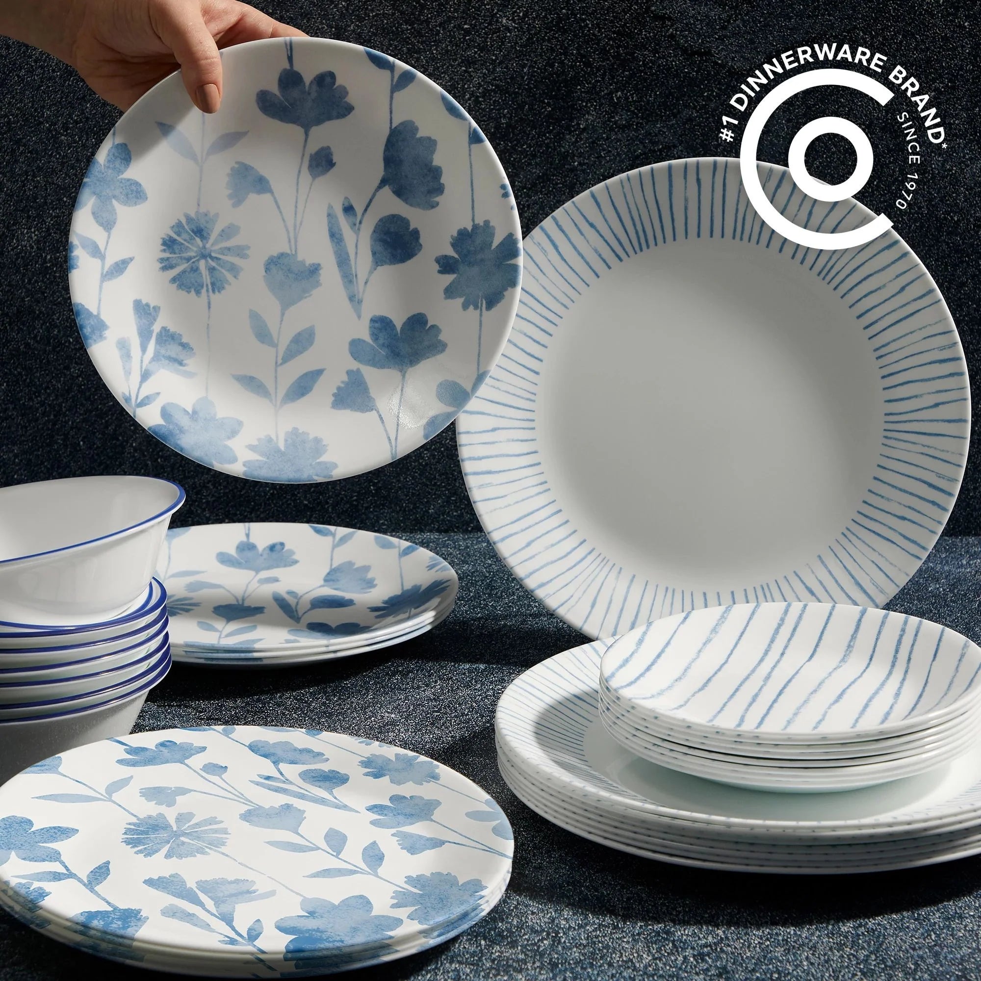 Corelle Lightweight Plates Botanical Stripes 32-piece Dinnerware Set, Service for 8 - Image 3