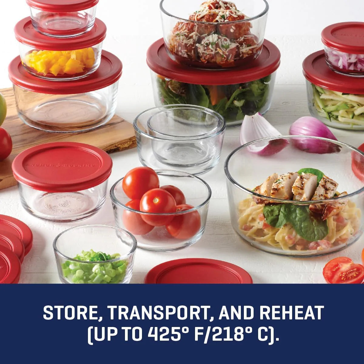 Anchor Hocking 26 Piece Glass Storage Containers with Lids (13 Glass Food Storage Containers & 13 Red SnugFit Lids) - Image 4
