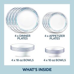 Alternative view of Corelle Lightweight Plates Ocean Blues 16-piece Mugless Dinnerware Set, Service of 4
