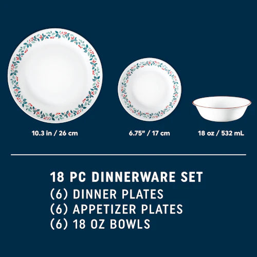 Corelle Lightweight Plates Winter Berries 18-pc Dinnerware Set, Service for 6 - Image 2