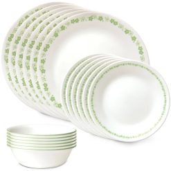 Corelle Lightweight Plates Spring Blossom Green 18-piece Dinnerware Set, Service for 6