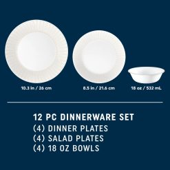Alternative view of Corelle Lightweight Plates Hushed Lines 12-piece Dinnerware Set, Service for 4