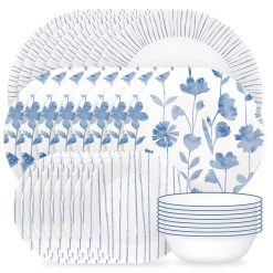 Corelle Lightweight Plates Botanical Stripes 32-piece Dinnerware Set, Service for 8