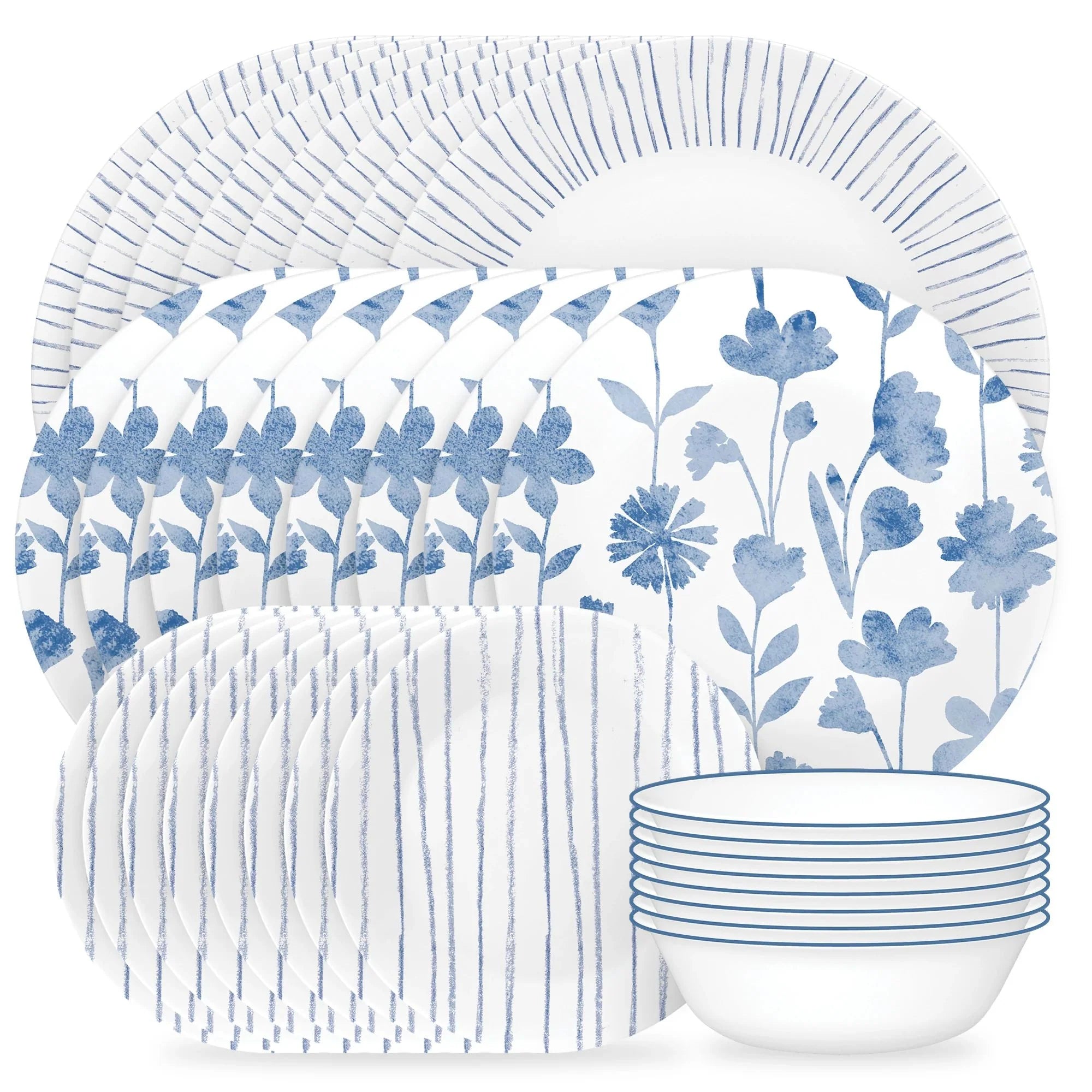 Corelle Lightweight Plates Botanical Stripes 32-piece Dinnerware Set, Service for 8