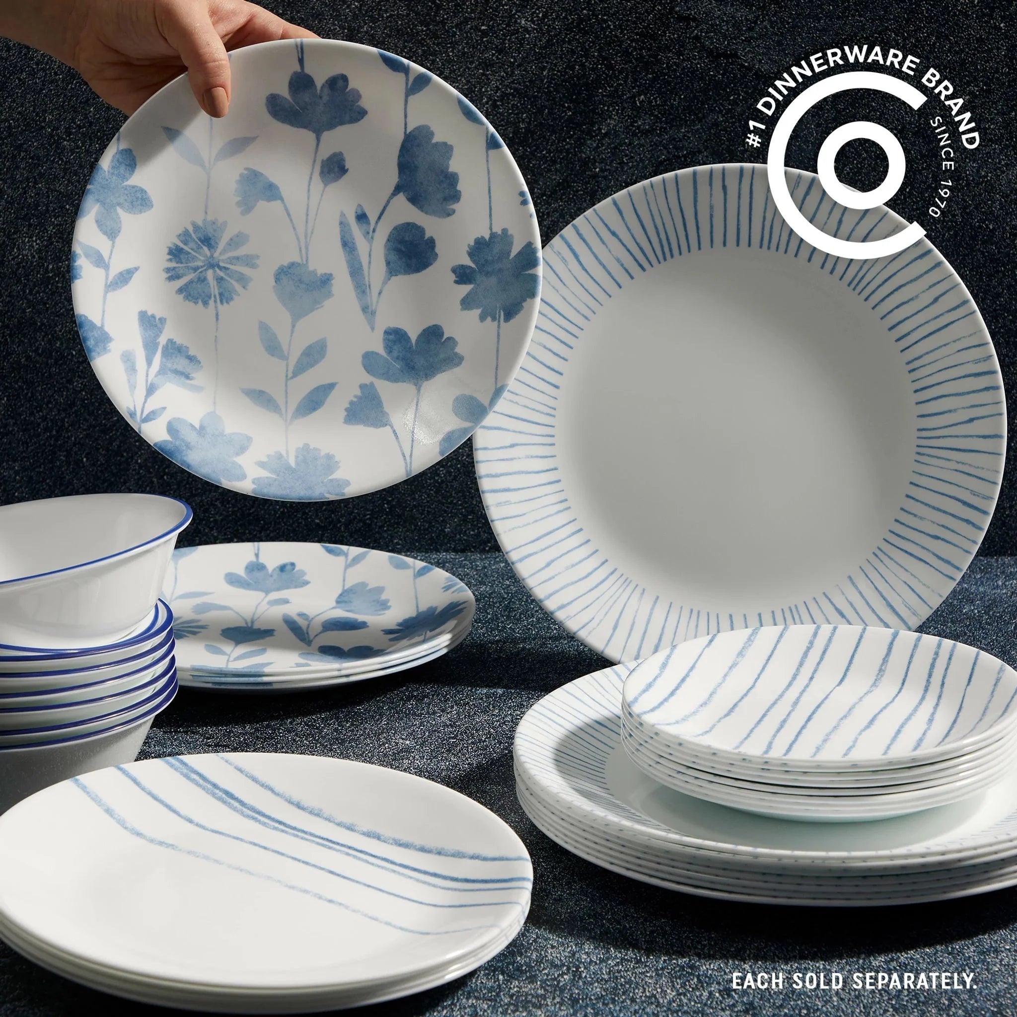 Corelle Lightweight Plates Botanical Stripes 8.5 Salad Plate, Floral - Image 6