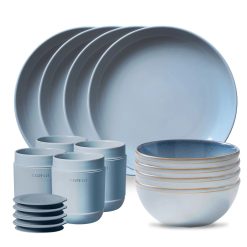 Corelle Lightweight Plates Stoneware 16-piece Dinnerware Set, Service for 4, Nordic Blue