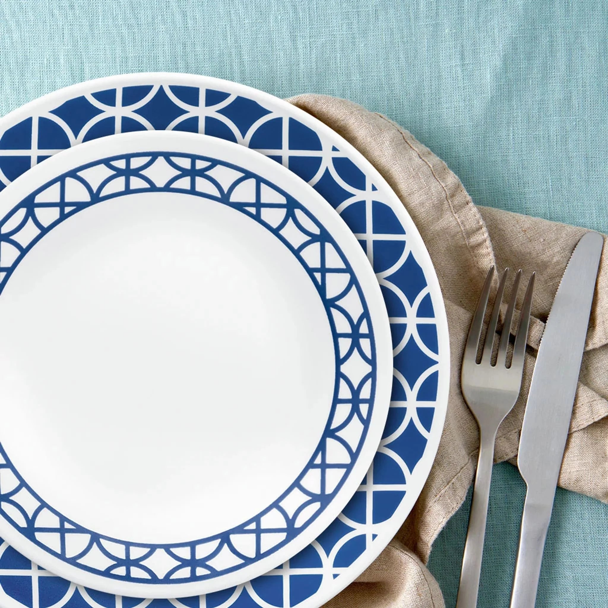 Corelle Lightweight Plates Cobalt Circles 12-piece Mugless Dinnerware Set, Service of 4 - Image 3