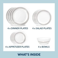 Alternative view of Corelle Lightweight Plates Brushed Silver 16-piece Dinnerware Set, Service for 4