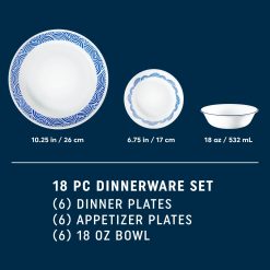 Alternative view of Corelle Lightweight Plates Rolling Waves 18-piece Dinnerware Set, Service for 6