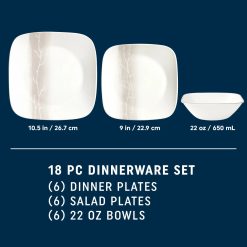 Alternative view of Corelle Lightweight Plates Square Wandering Grove 18-piece Dinnerware Set, Service for 6