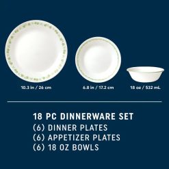 Alternative view of Corelle Lightweight Plates Spring Blossom Green 18-piece Dinnerware Set, Service for 6