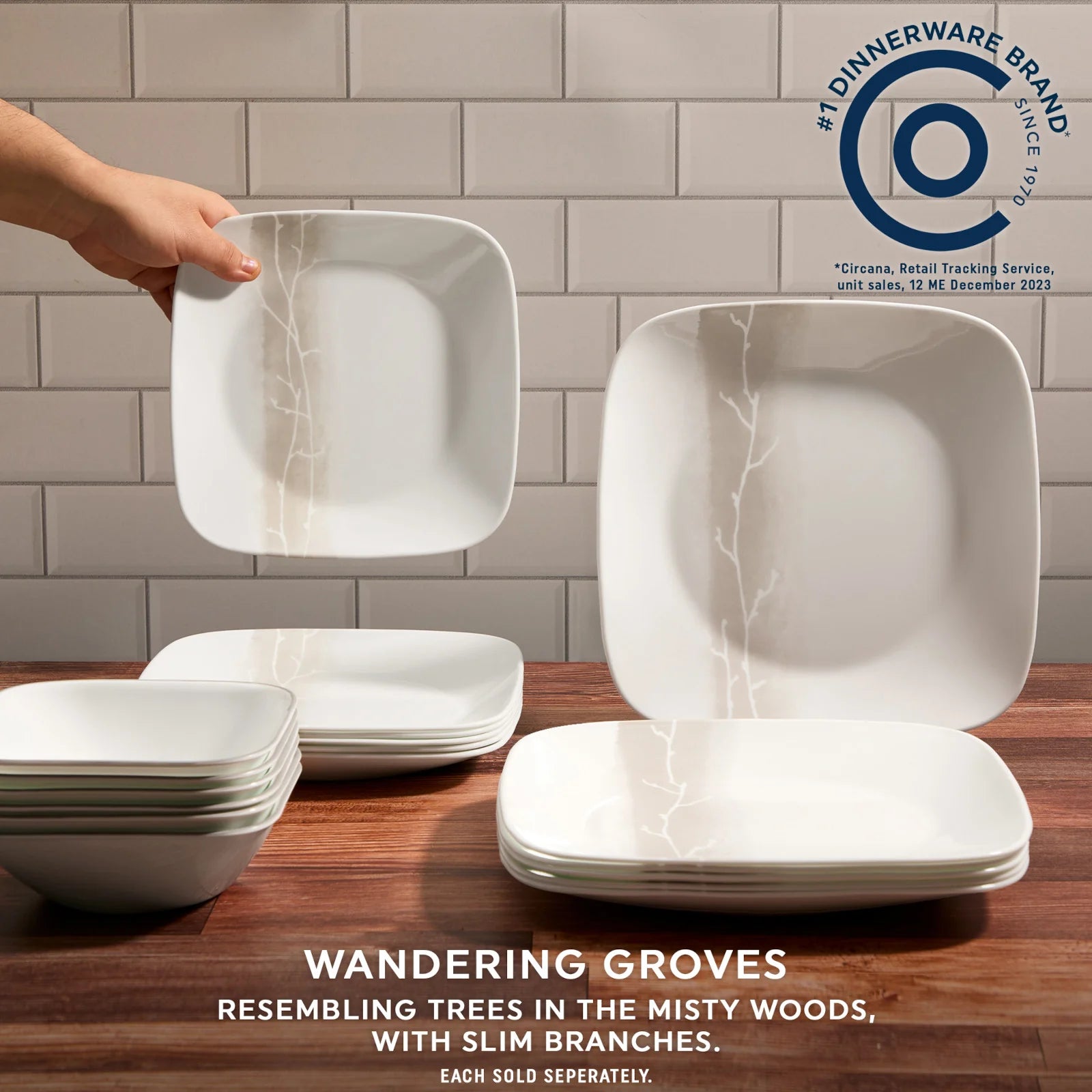 Corelle Lightweight Plates Square Wandering Grove 10.5 Dinner Plate - Image 3