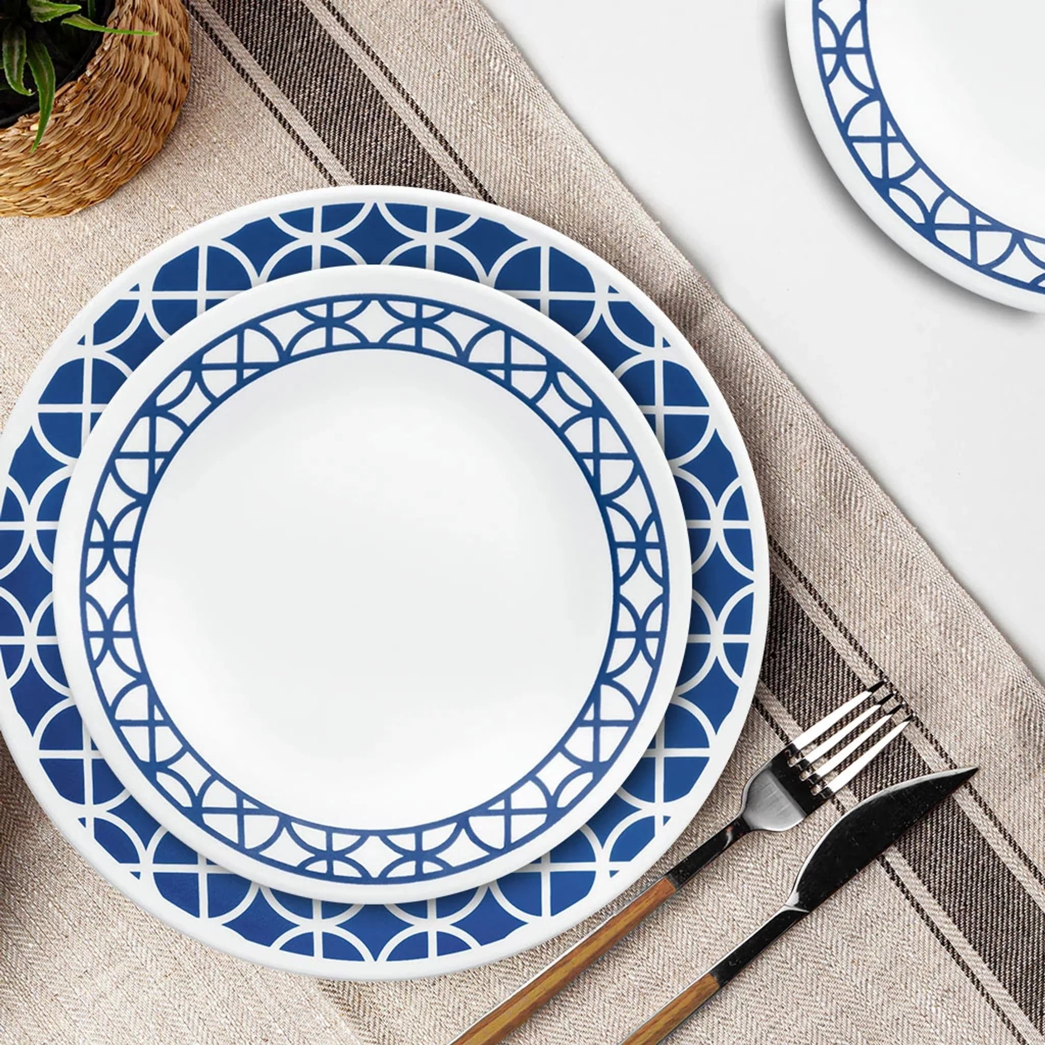 Corelle Lightweight Plates Cobalt Circles 12-piece Mugless Dinnerware Set, Service of 4 - Image 2