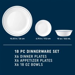 Alternative view of Corelle Lightweight Plates Caspian Lace 18-piece Dinnerware Set, Service for 6