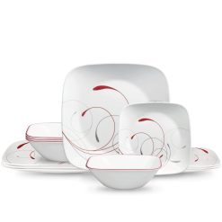 Corelle Lightweight Plates Square Splendor 12-piece Dinnerware Set with Appetizer Plates, Service for 4
