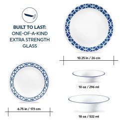 Alternative view of Corelle Lightweight Plates Cobalt Circles 16-piece Mugless Dinnerware Set, Service of 4