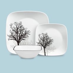 Corelle Lightweight Plates Timber Shadows 12-piece Dinnerware Set, Service for 4