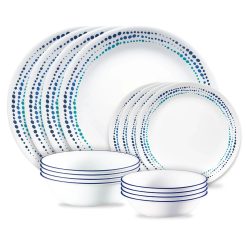 Corelle Lightweight Plates Ocean Blues 16-piece Mugless Dinnerware Set, Service of 4