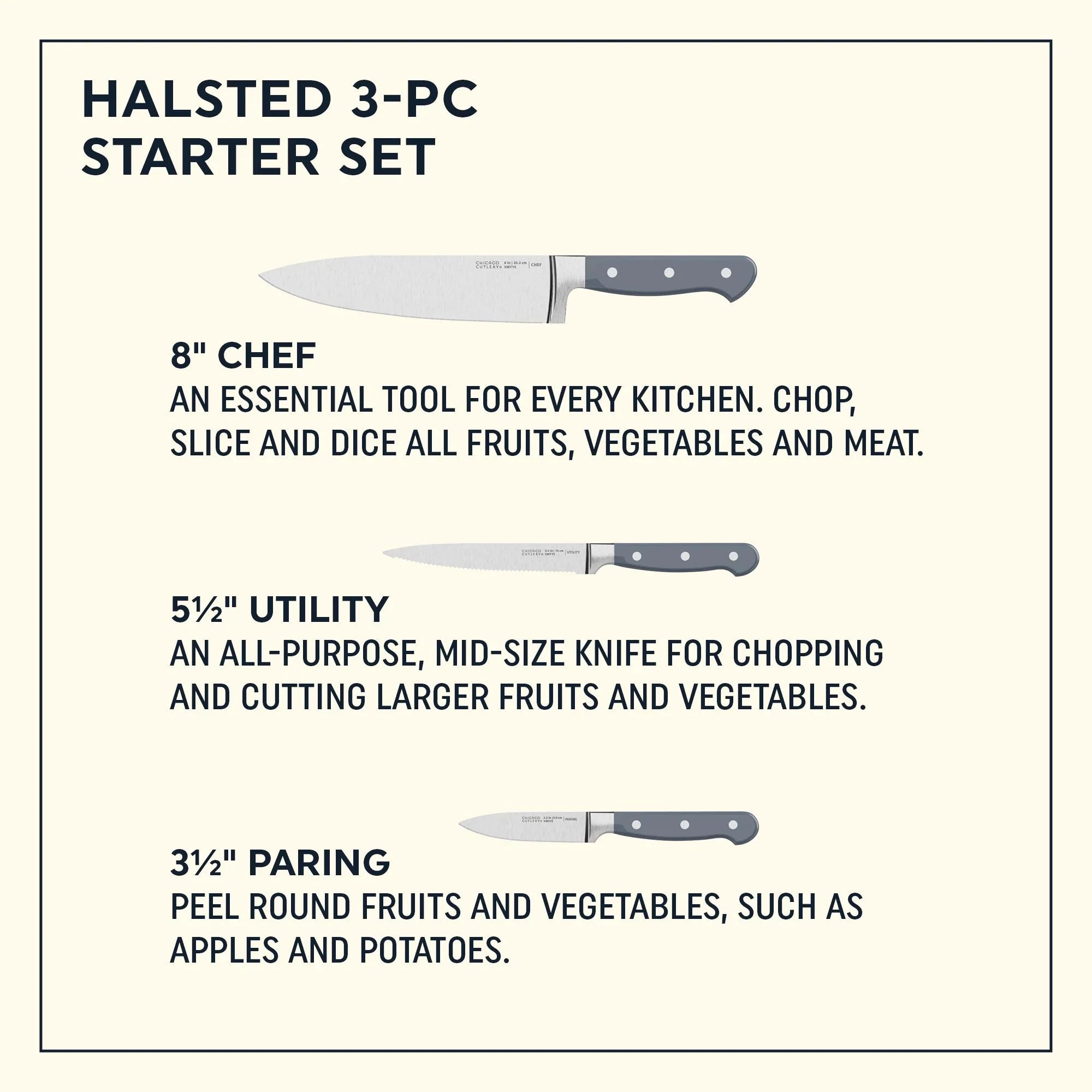 Corelle Lightweight Plates Chicago Dinnerware Halsted 3-piece Knife Set - Image 2