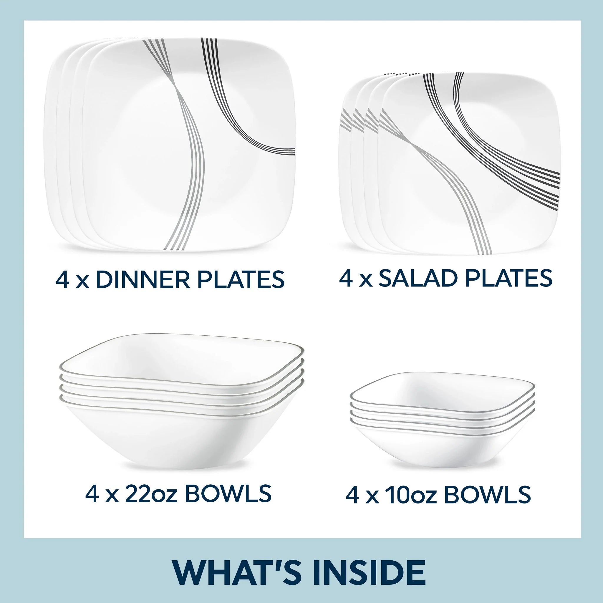 Corelle Lightweight Plates Urban Arc 16-piece Dinnerware Set, Service for 4 - Image 2