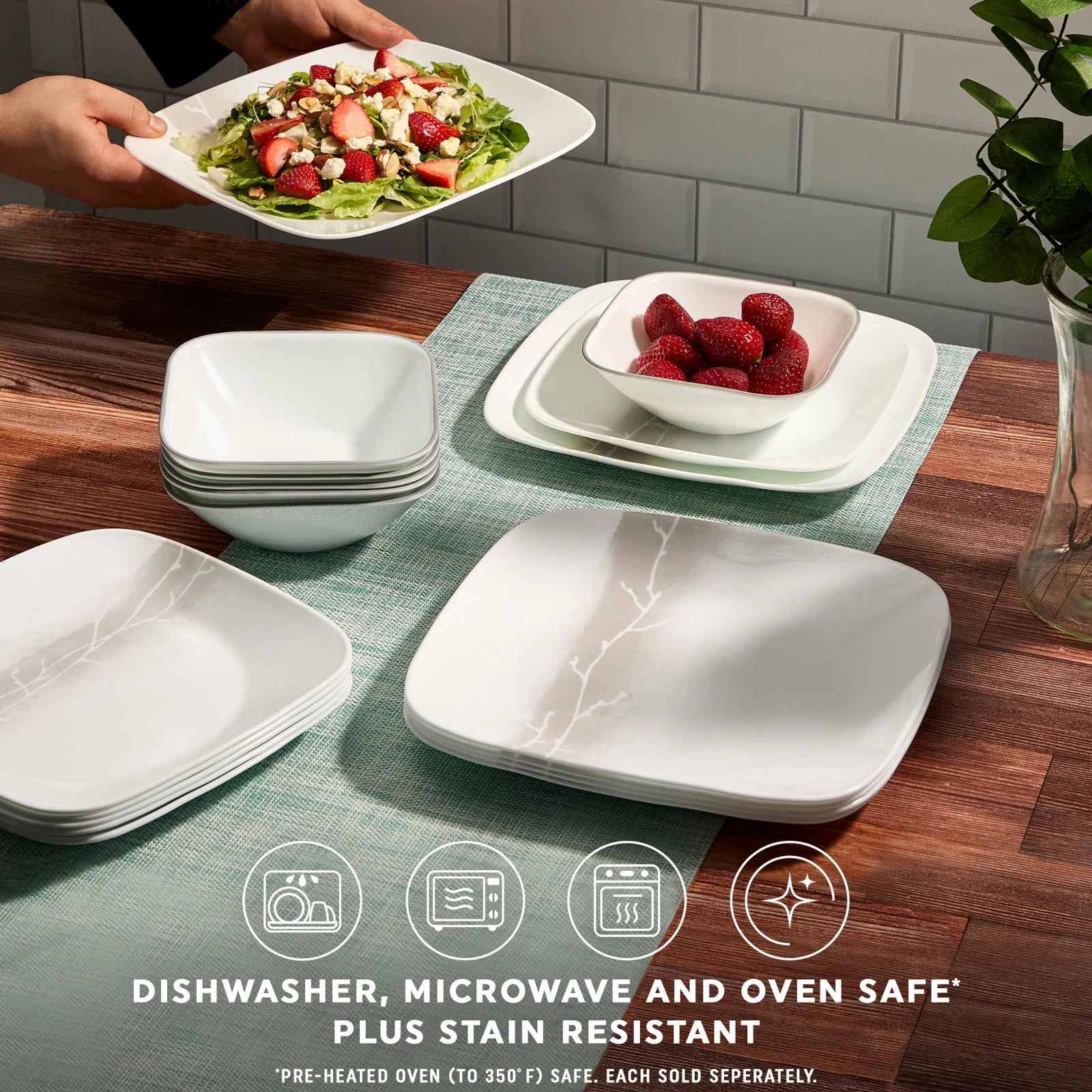 Corelle Lightweight Plates Square Wandering Grove 9 Salad Plate - Image 4