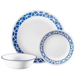 Corelle Lightweight Plates Cobalt Circles 12-piece Mugless Dinnerware Set, Service of 4