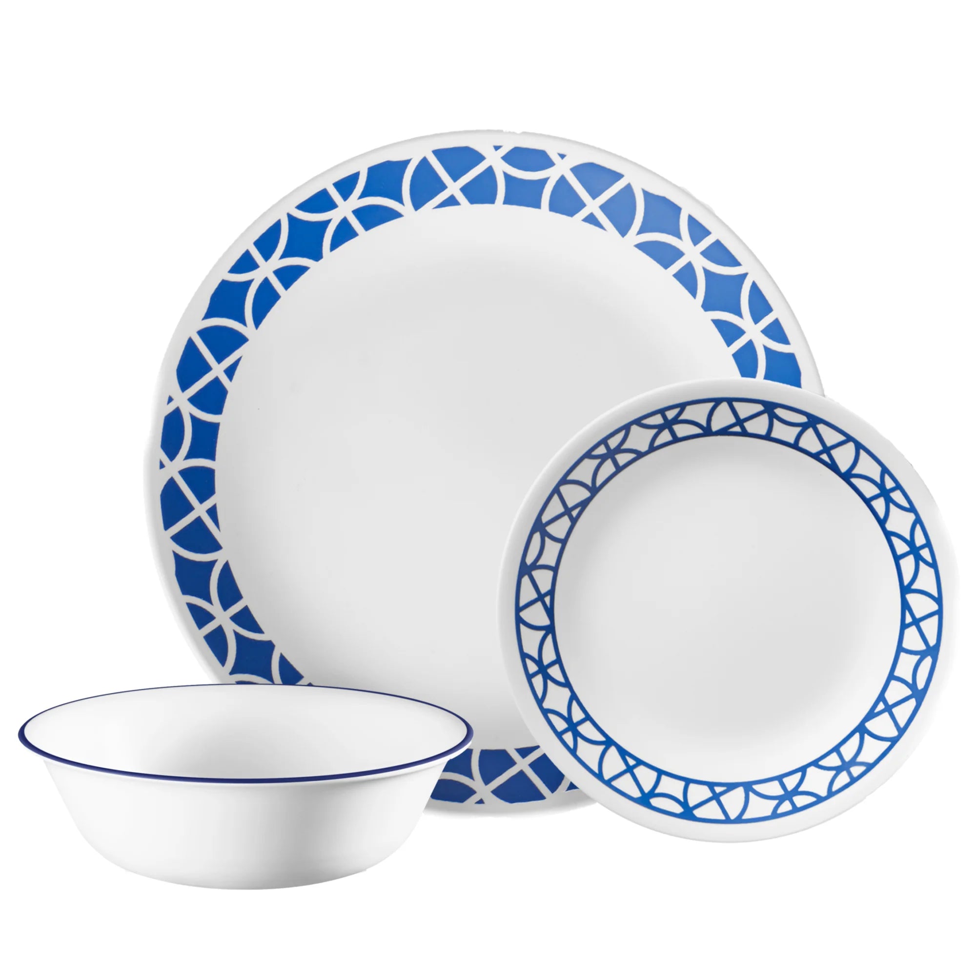 Corelle Lightweight Plates Cobalt Circles 12-piece Mugless Dinnerware Set, Service of 4