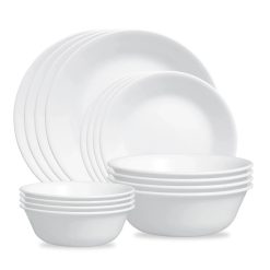Corelle Lightweight Plates Winter Frost White 16-piece Mugless Dinnerware Set, Service for 4