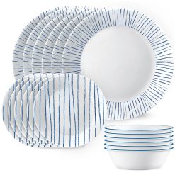 Corelle Lightweight Plates Nautical Stripes 18-piece Dinnerware Set, Service for 6