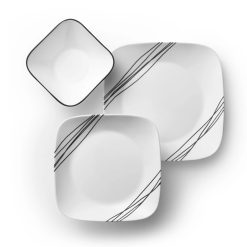 Corelle Lightweight Plates Square Simple Sketch 18-piece Dinnerware Set, Service for 6