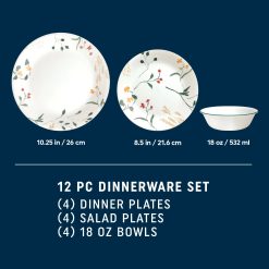 Alternative view of Corelle Lightweight Plates Wildflower Scatter 12-piece Dinnerware Set, Service for 4