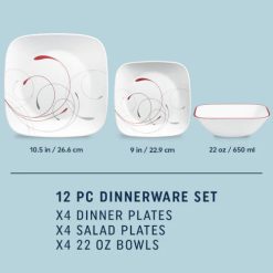 Alternative view of Corelle Lightweight Plates Square Splendor 12-piece Dinnerware Set, Service for 4