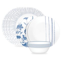 Corelle Lightweight Plates Botanical Stripes 12-piece Dinnerware Set, Service for 4