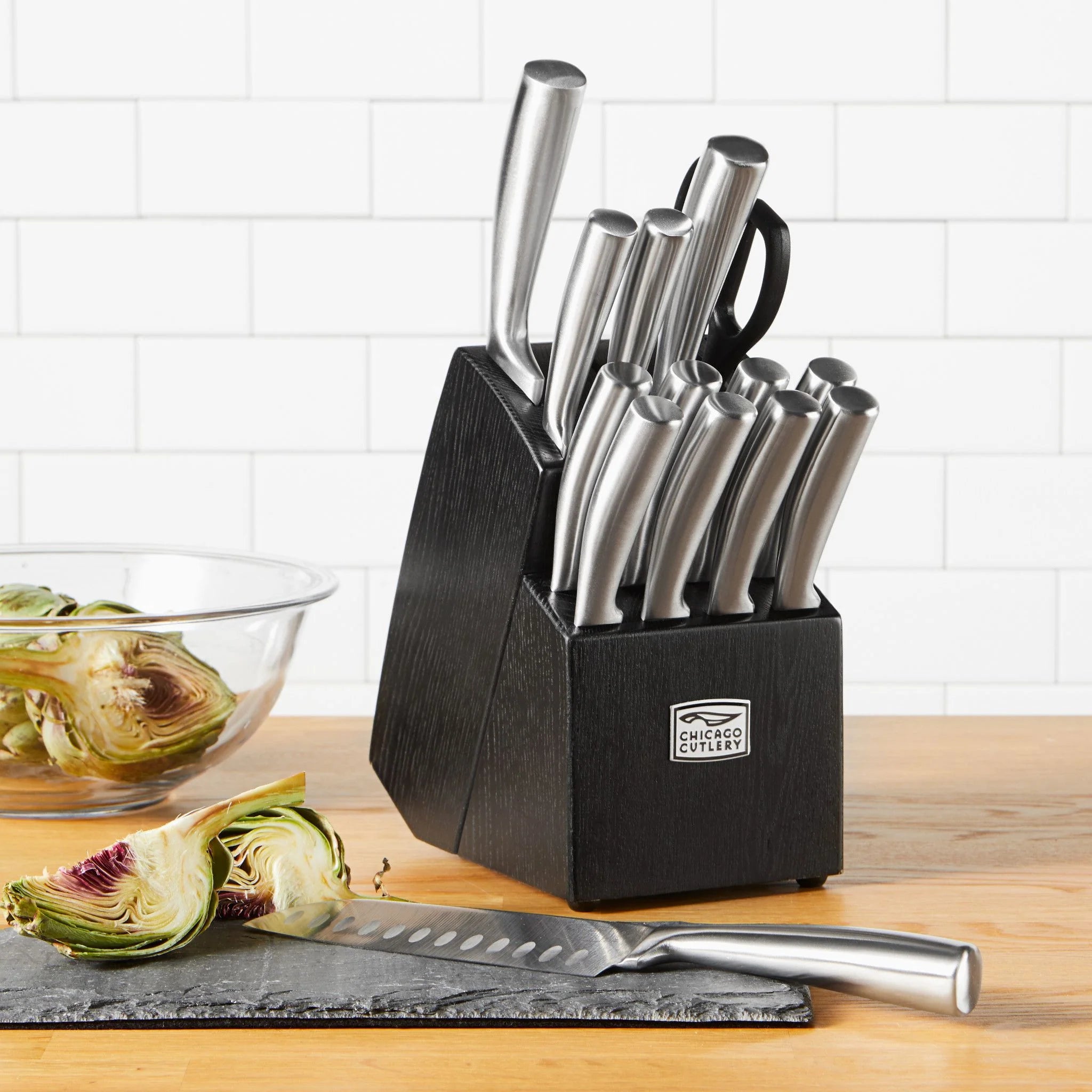 Corelle Lightweight Plates Chicago Dinnerware Malden 16-piece Stainless Steel Block Set - Image 2