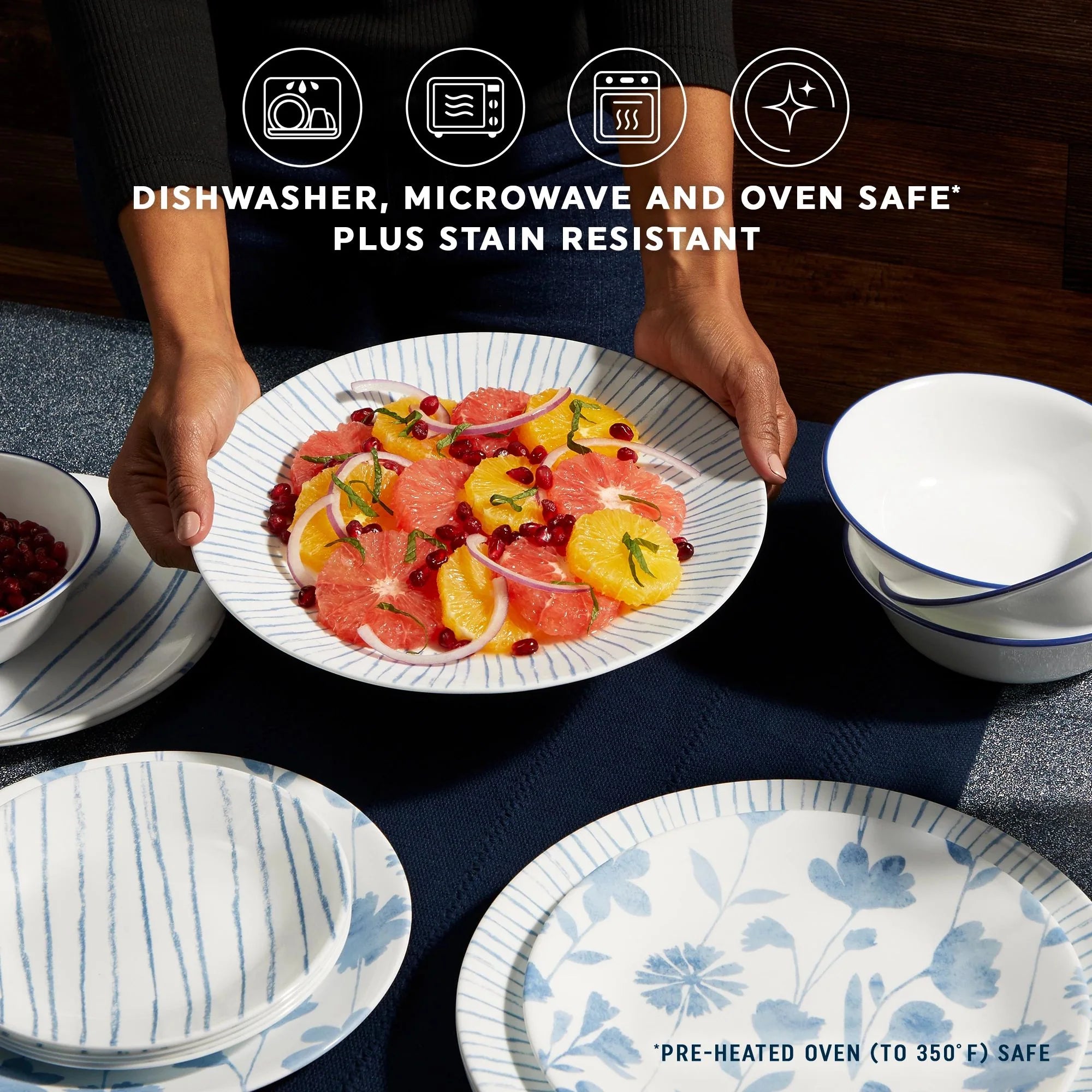 Corelle Lightweight Plates Botanical Stripes 32-piece Dinnerware Set, Service for 8 - Image 4
