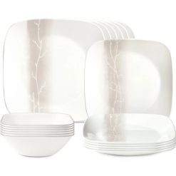 Corelle Lightweight Plates Square Wandering Grove 18-piece Dinnerware Set, Service for 6