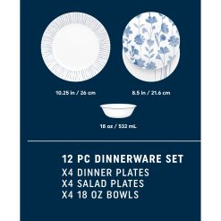 Alternative view of Corelle Lightweight Plates Botanical Stripes 12-piece Dinnerware Set, Service for 4