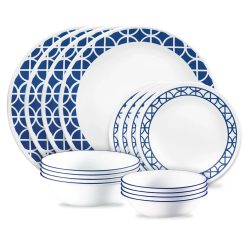 Corelle Lightweight Plates Cobalt Circles 16-piece Mugless Dinnerware Set, Service of 4