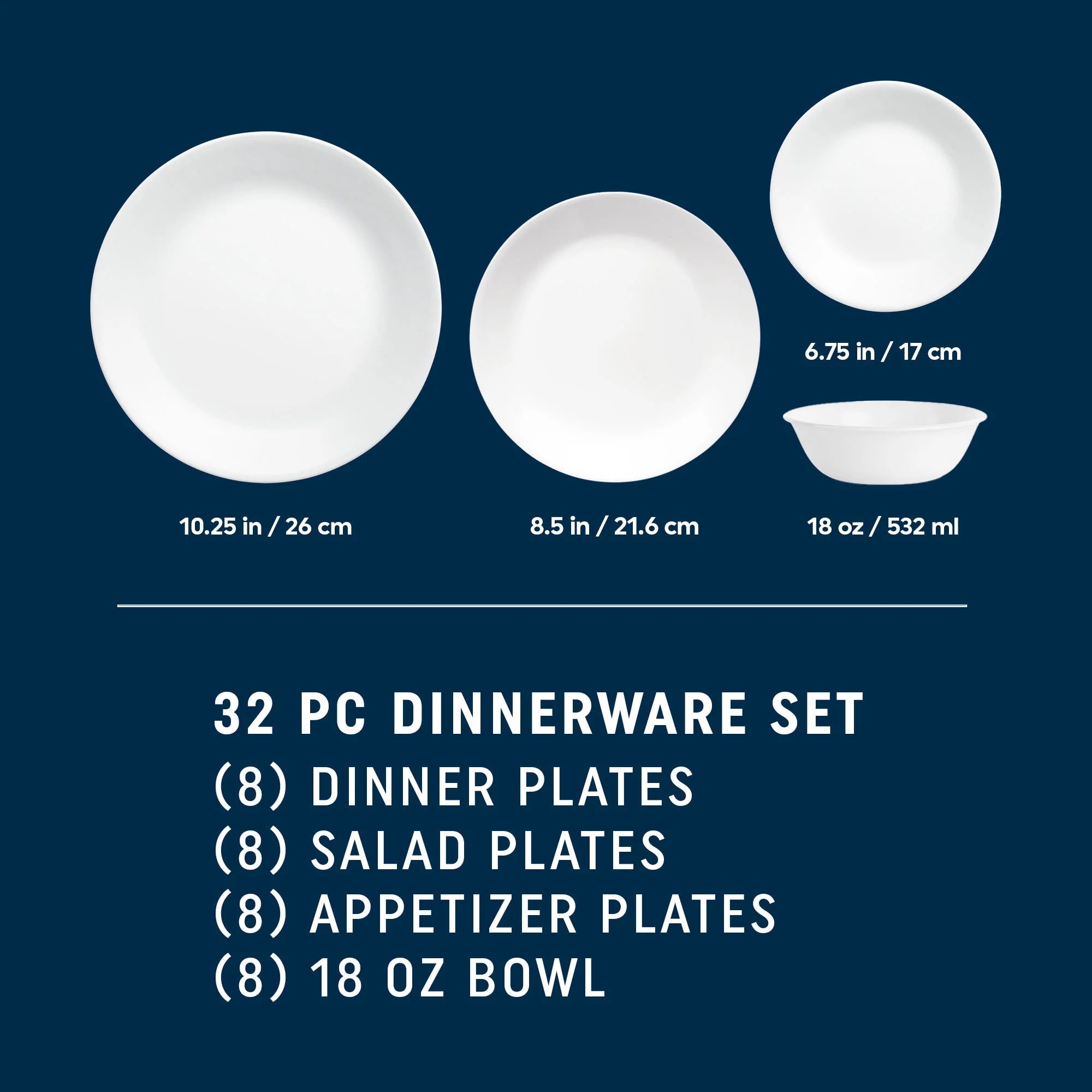 Corelle Lightweight Plates Shimmering White 32-piece Dinnerware Set, Service for 8 - Image 2